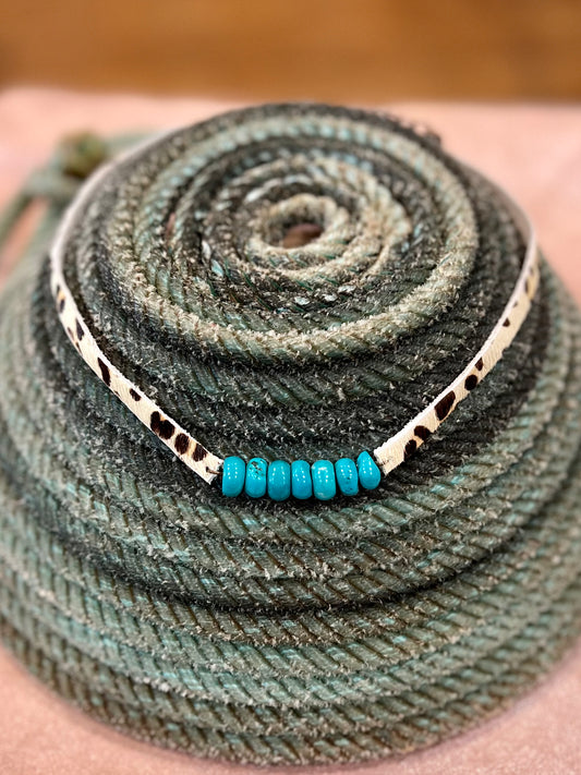 Turquoise and Hide Choker Necklace