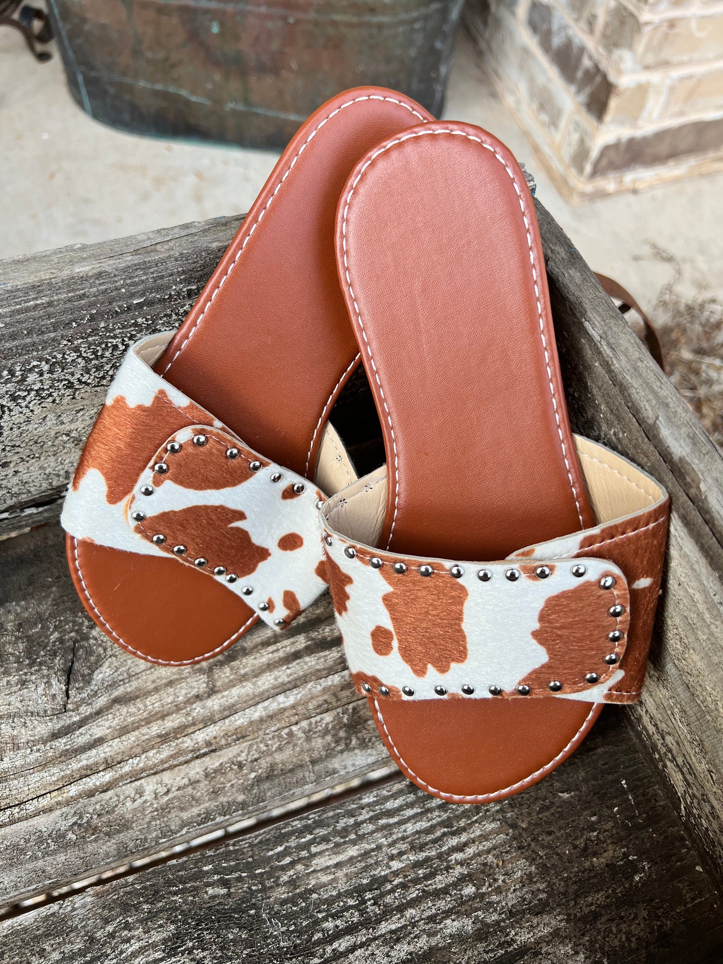 Livin’ It Up Sandals {Brown Cow print}